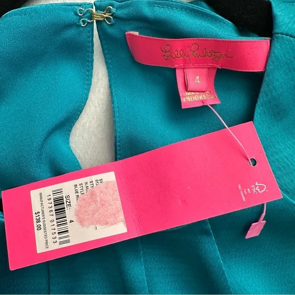 Lilly Pulitzer Blakelynn Elbow Sleeve Blouse Top Blue Rhapsody Teal Sz 4 NWT